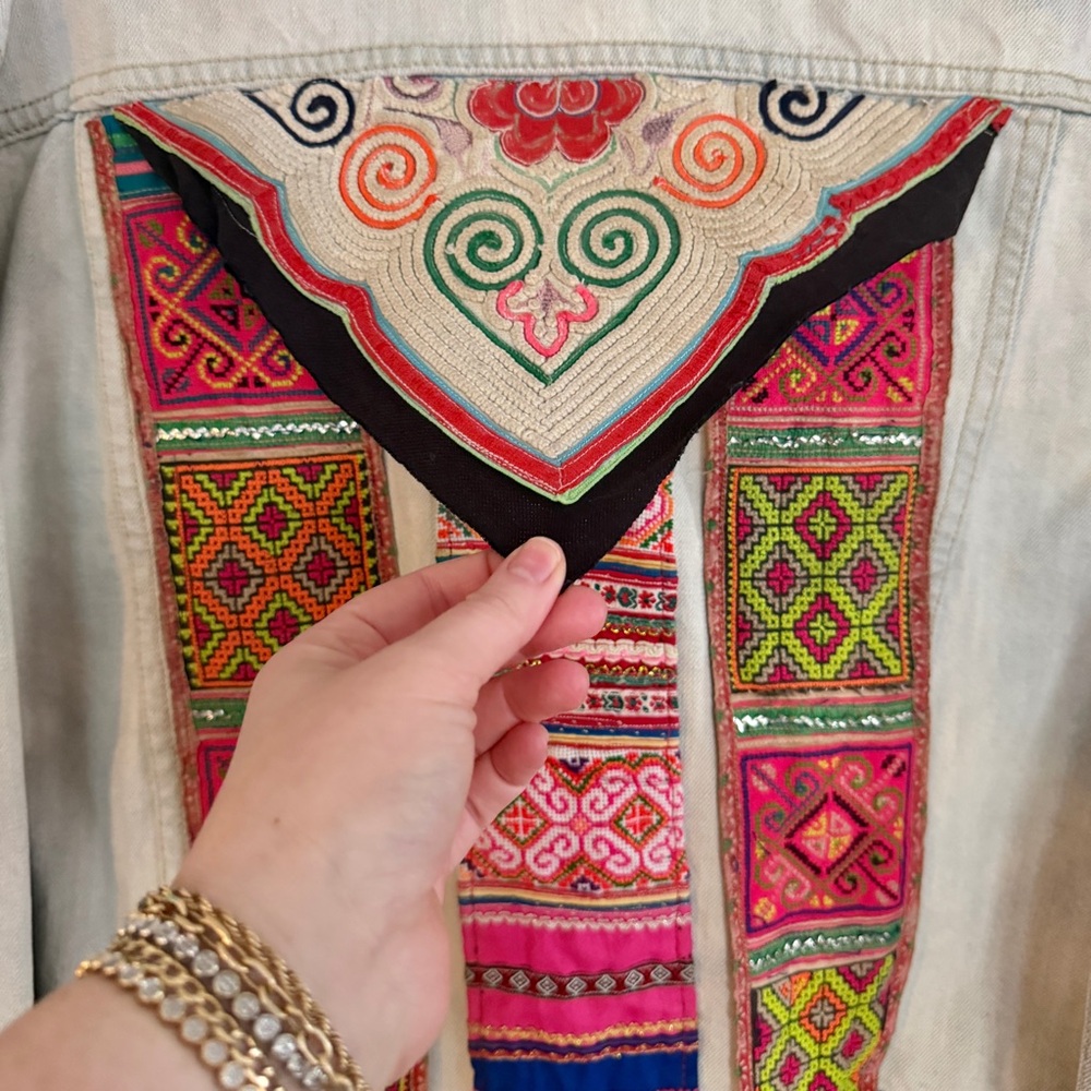 Handmade upcycled vintage kilim / afghan textile free people jacket size small - Picture 3 of 6